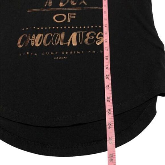 Bubba Gump Womens T Shirt Sz Medium Life Is Like A Box Of Chocolates Black Gold - Picture 4 of 5